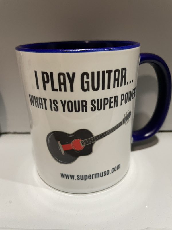 Coffee Mug - White with Logo and Guitar